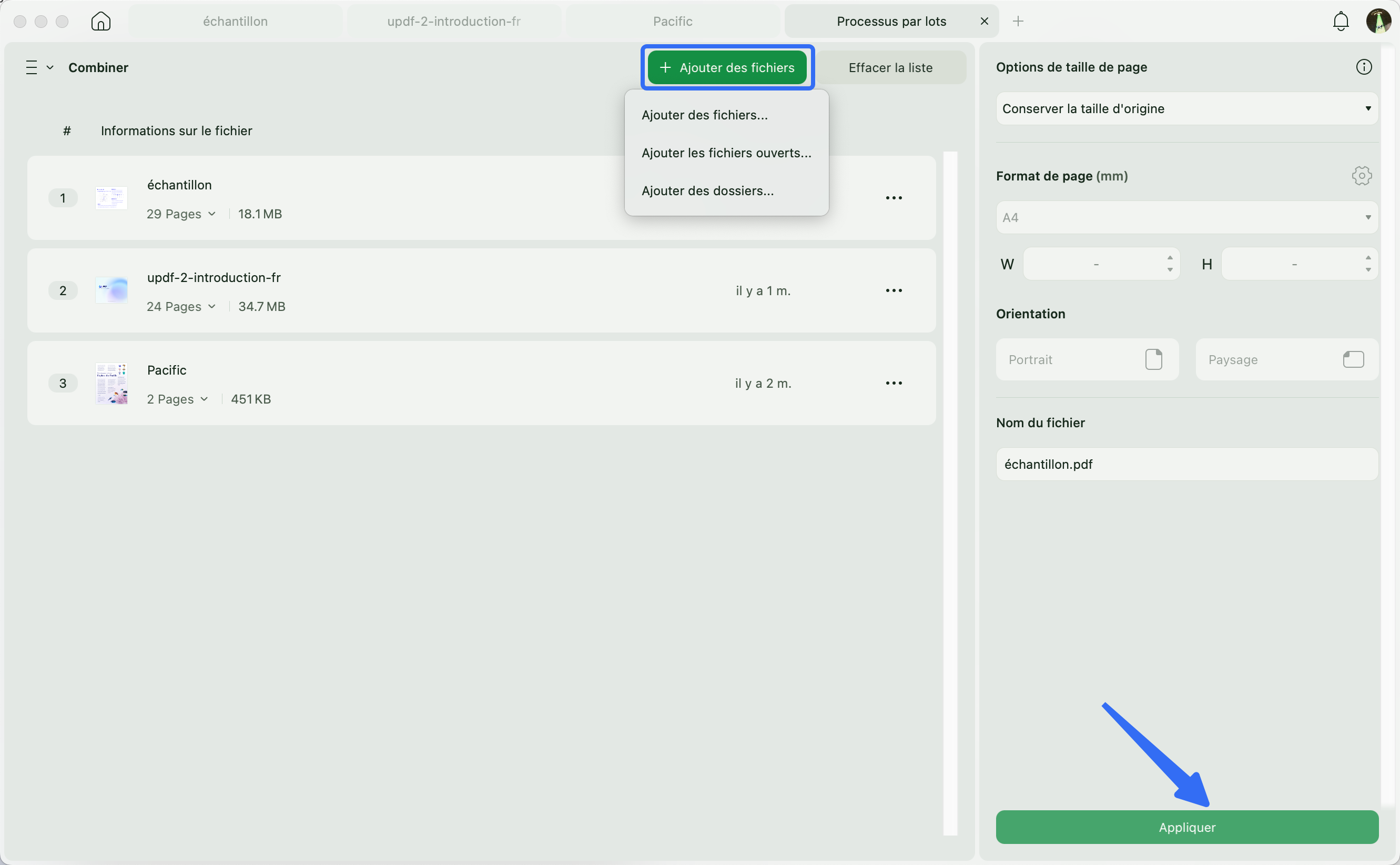 Ajouter des fichiers pour une fusion par lots dans UPDF pour Windows