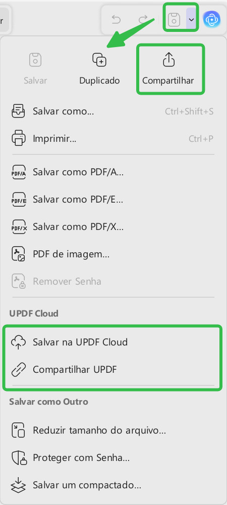 clique em “Compartilhar” ou criar links