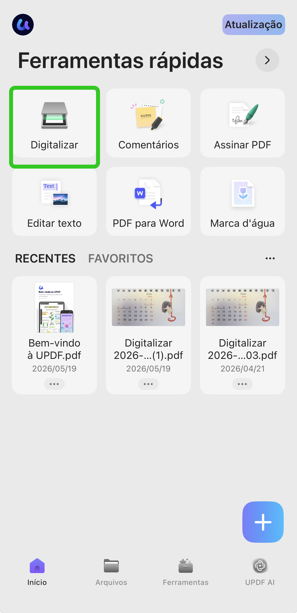 clique no botão “Digitalizar”