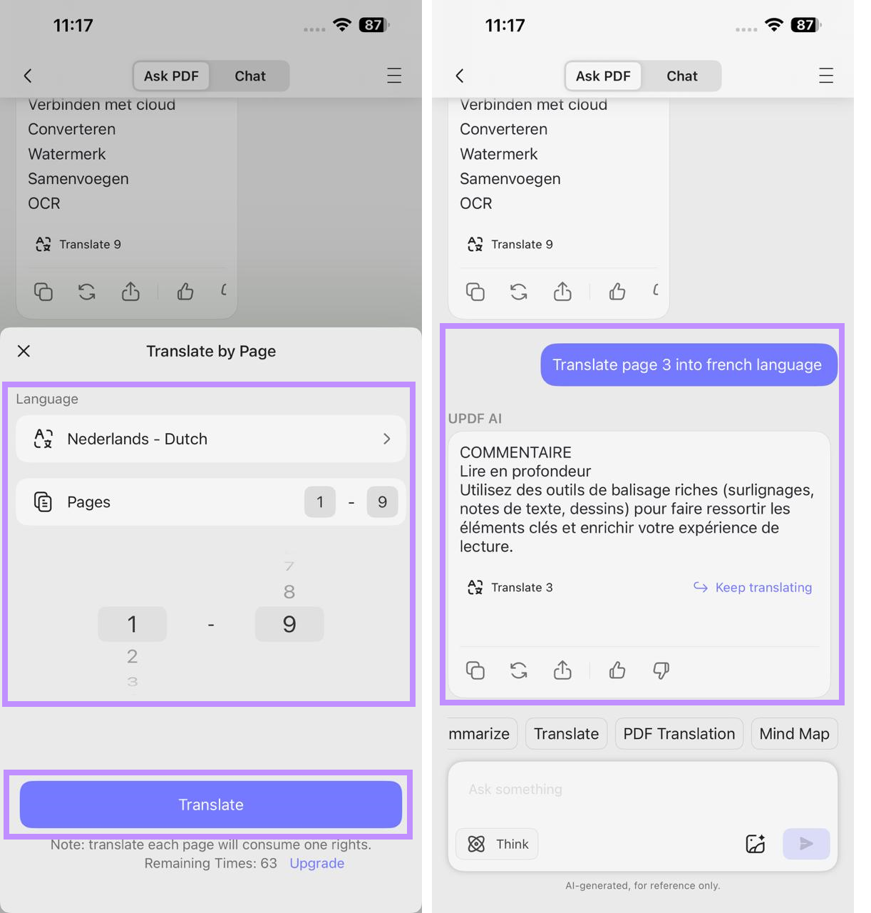 pdf translation in updf for ios