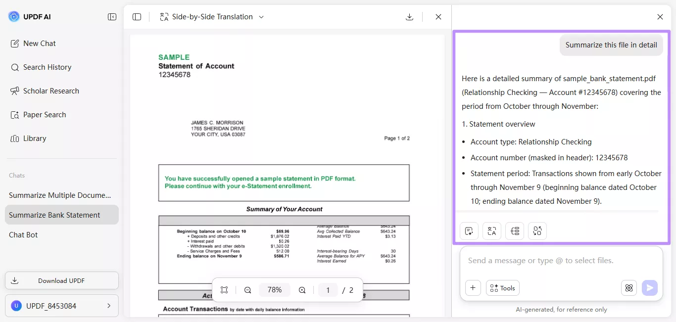summarize pdf with updf ai online