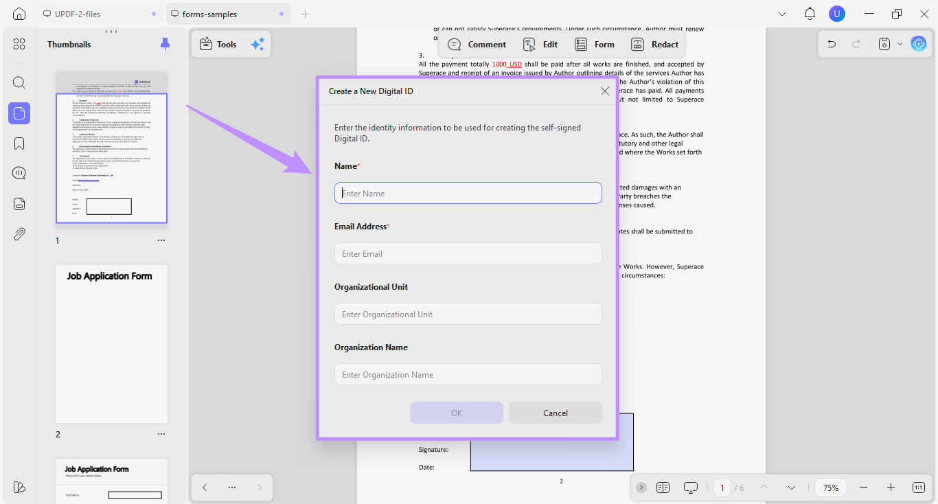 enter digital id details
