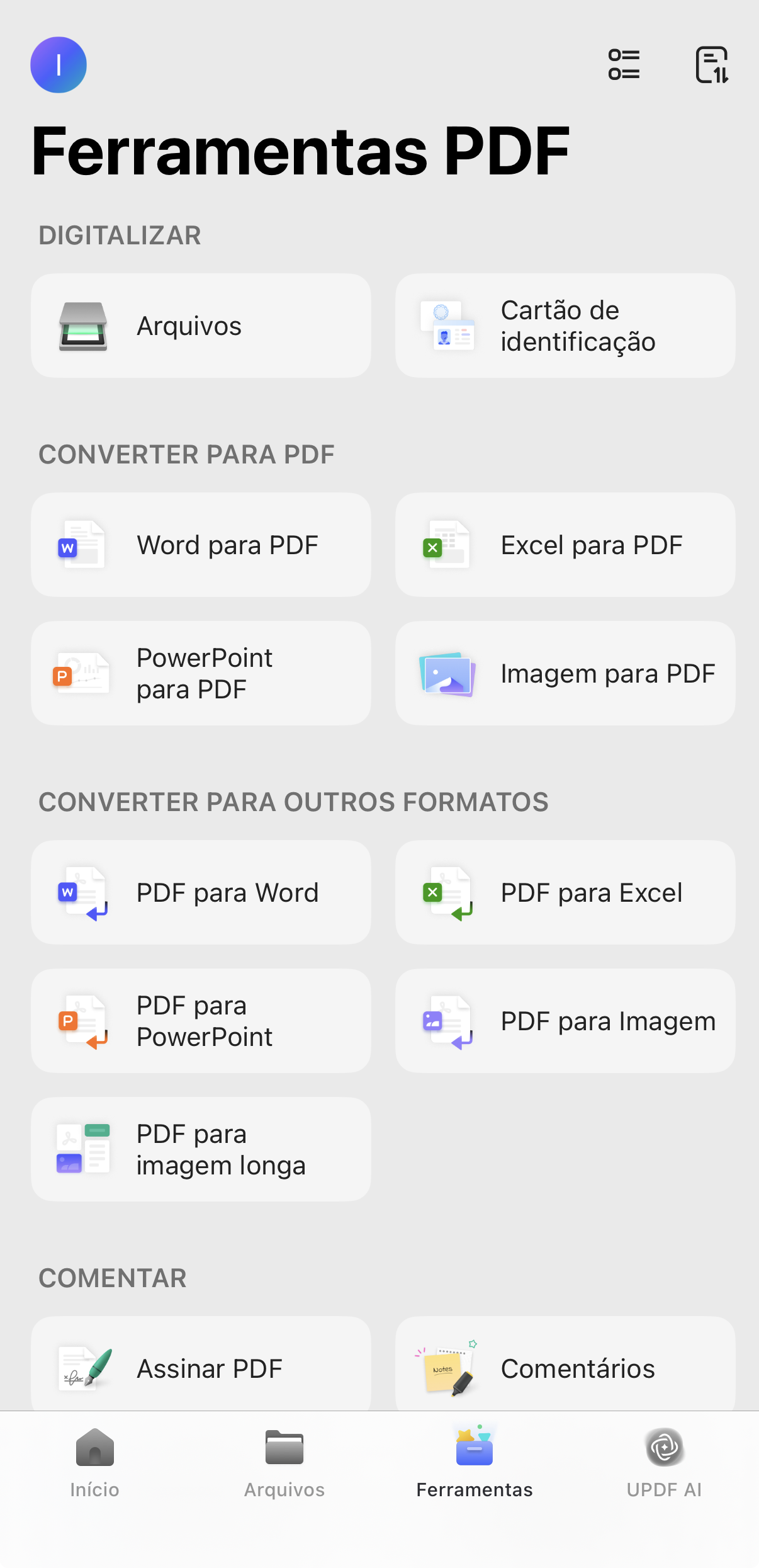 Ferramentas de conversão de PDF do UPDF