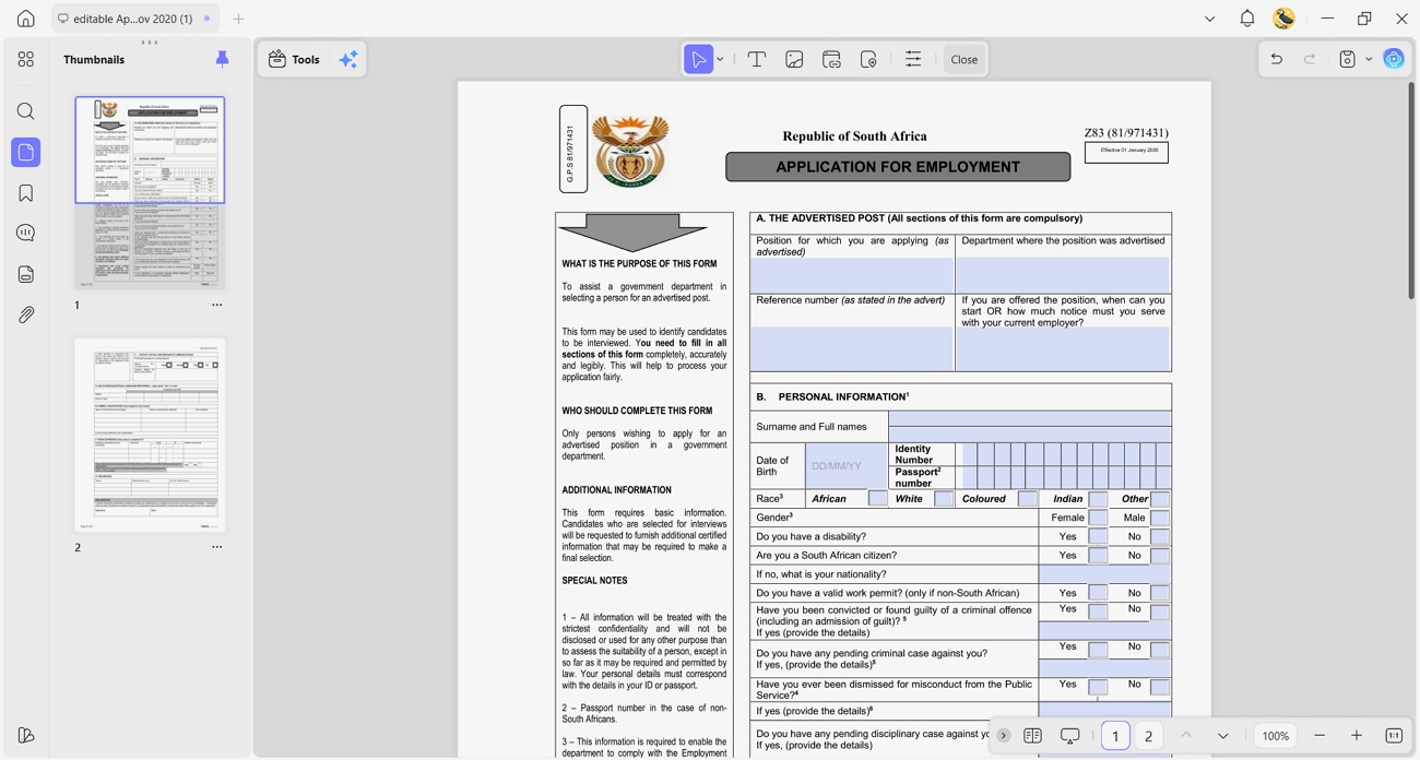 updf pdf editor fill z83 form
