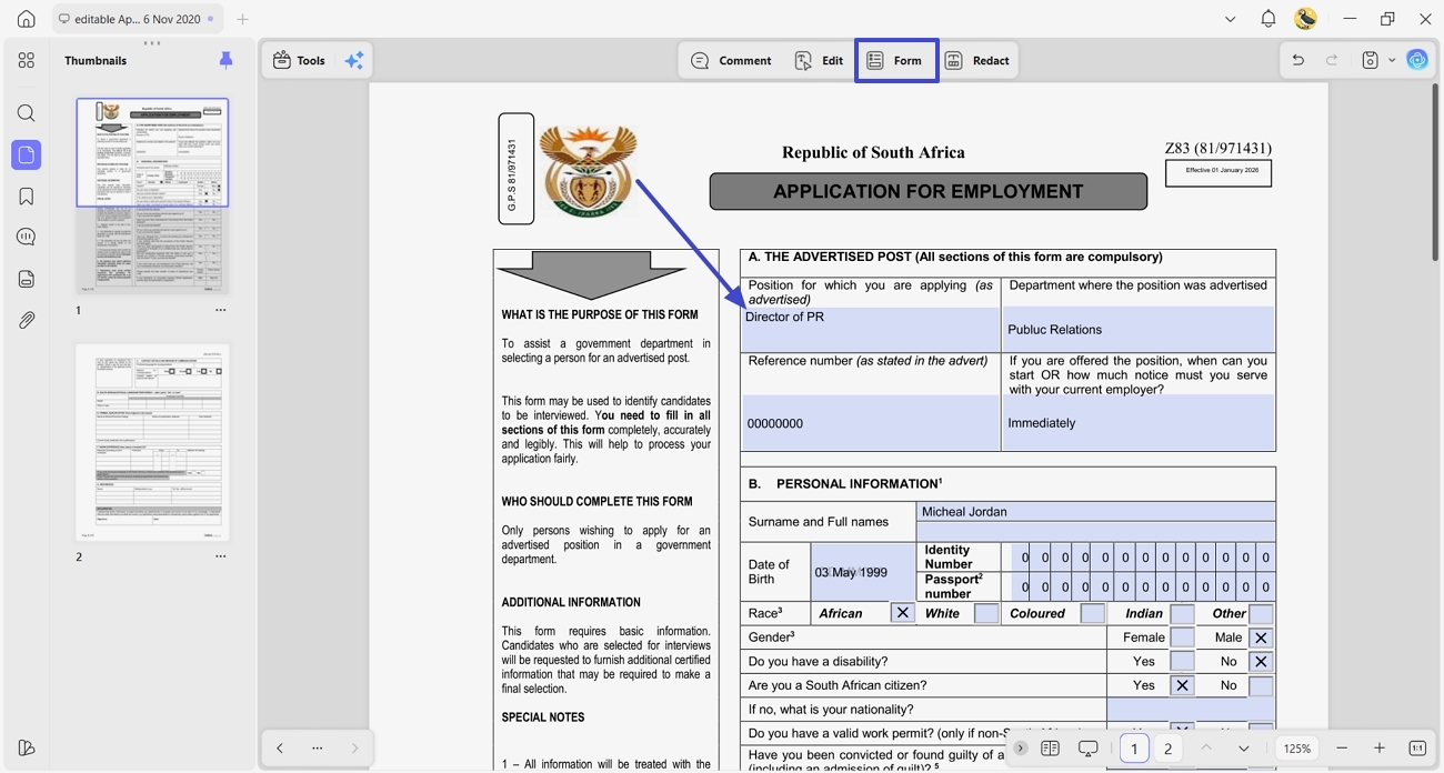 complete fillable fields updf z83 pdf