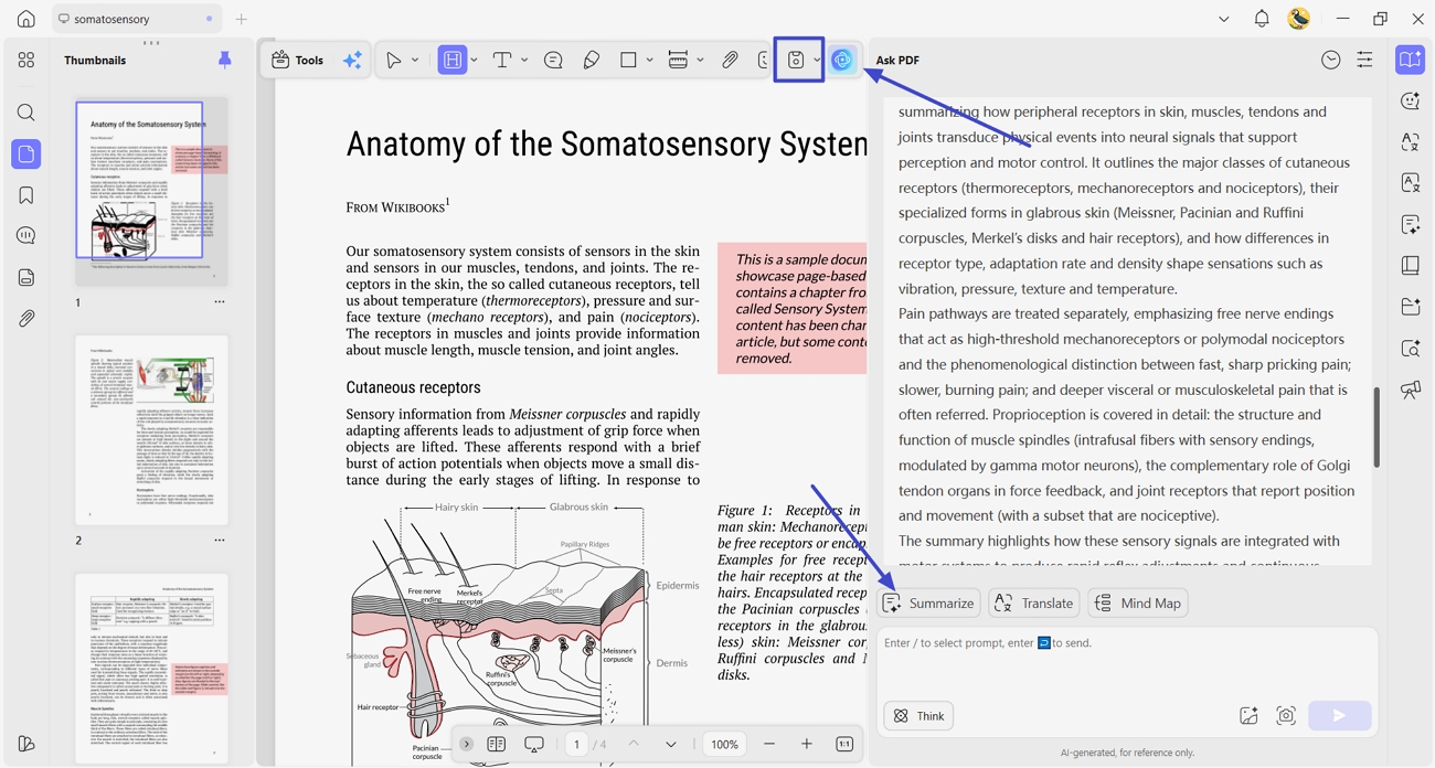 updf ai summarize whole pdf book