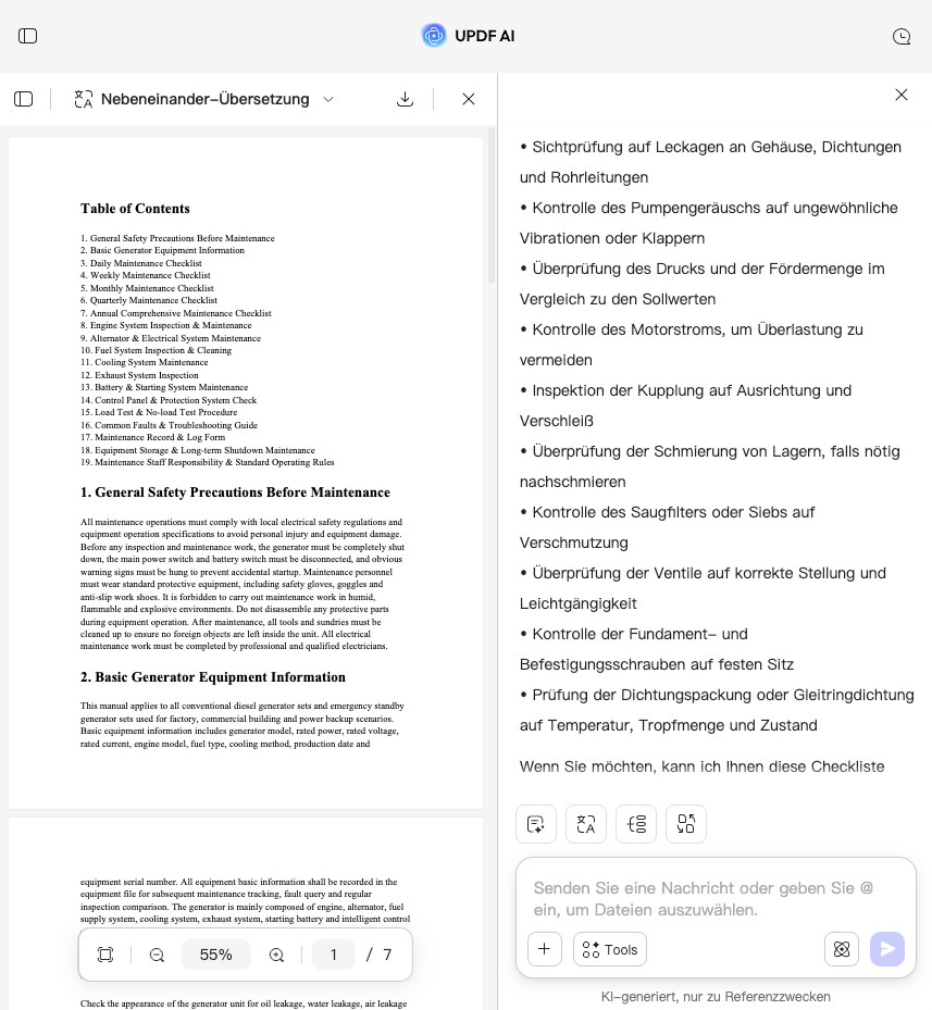 Generator für Wartungschecklisten