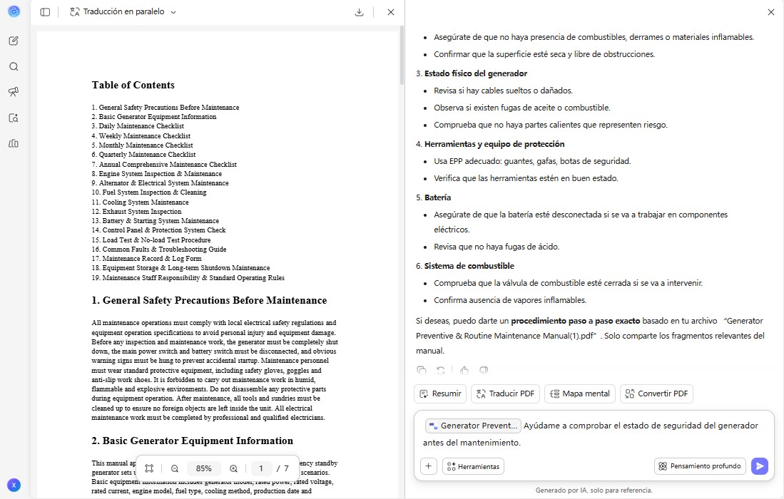 generador de lista de verificación para mantenimiento