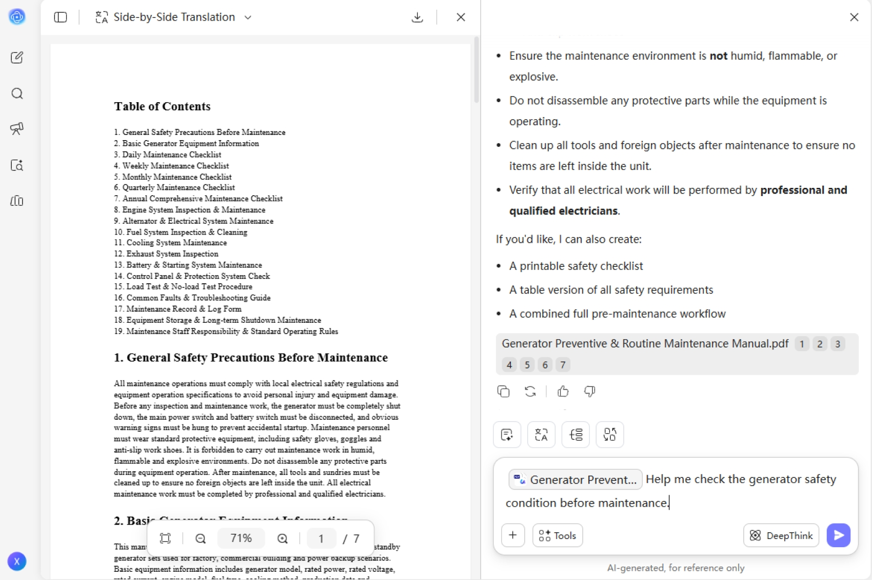 generator checklist for maintenance