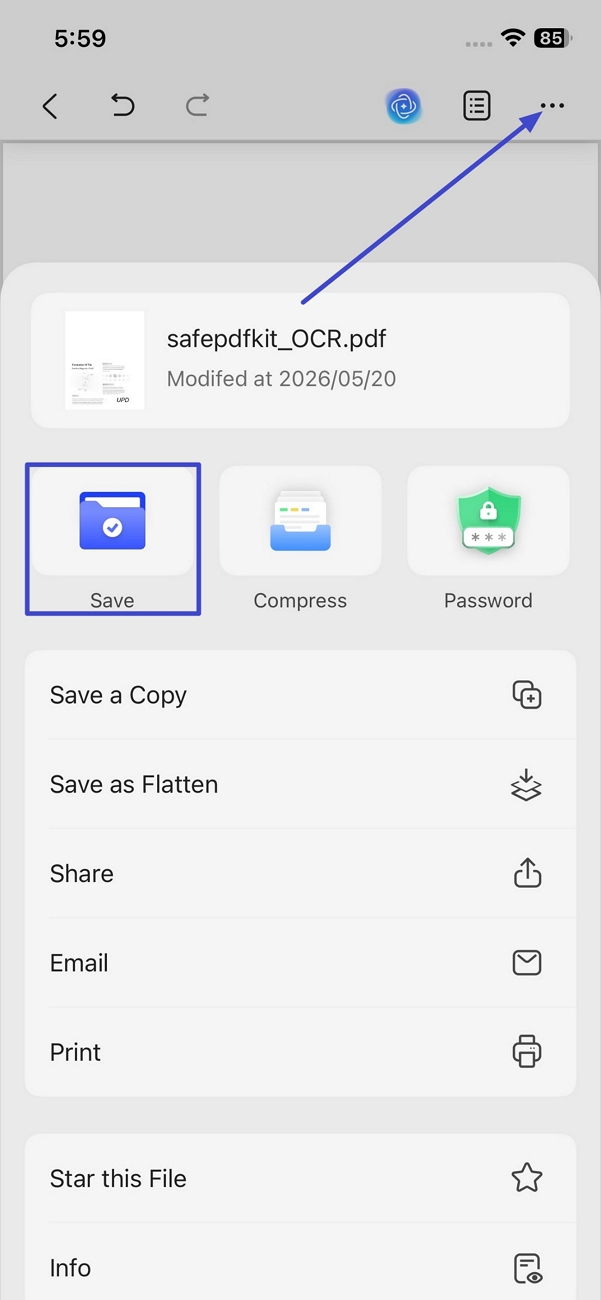 save edited pdf file updf iphone