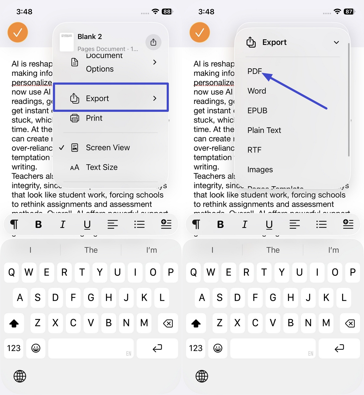 save apple pages document pdf