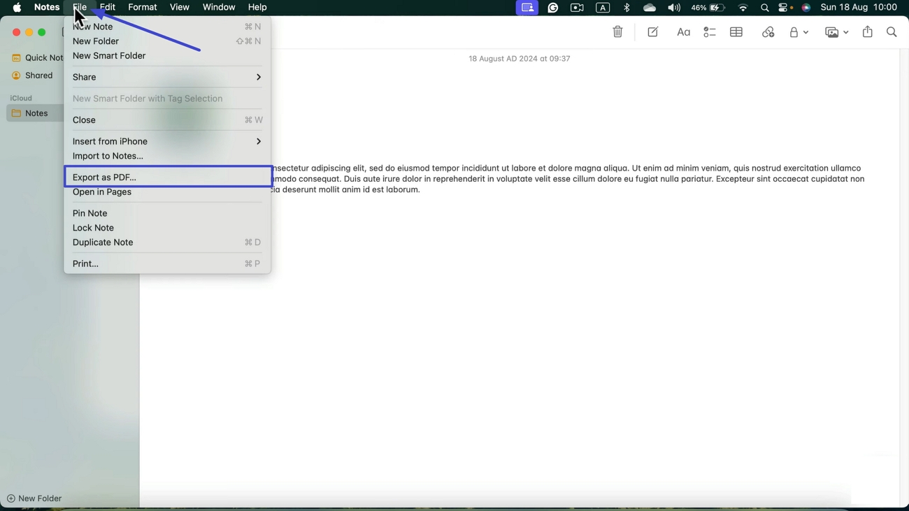 export mac apple notes pdf