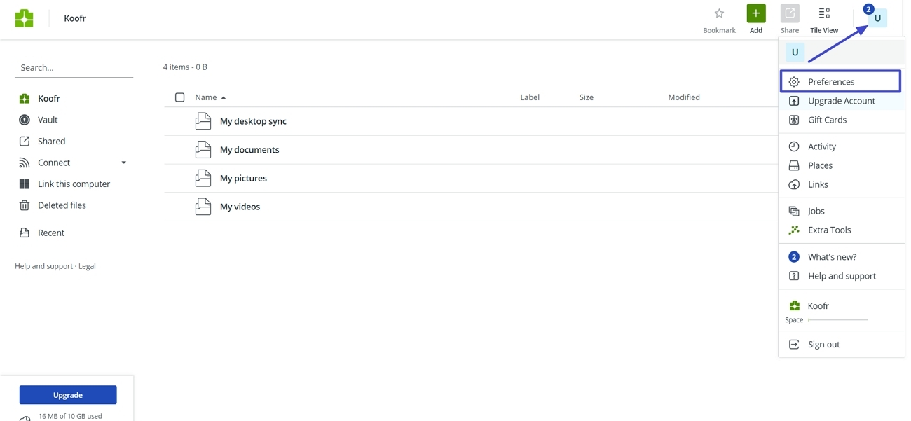 create koofr user account
