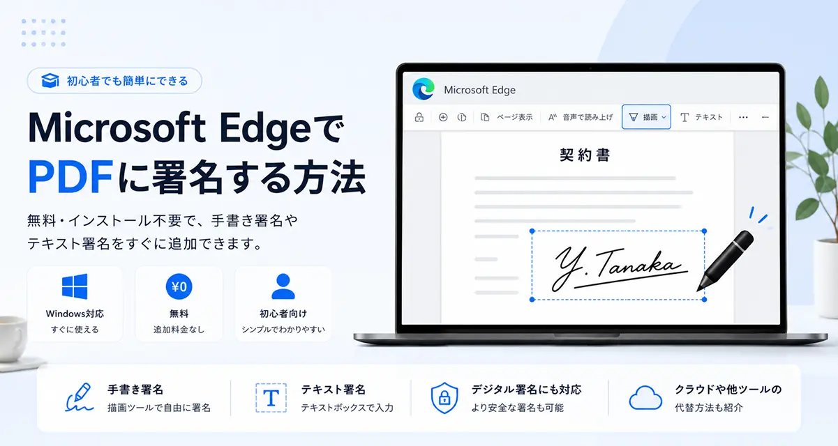 Microsoft EdgeでPDFに署名しているシーンを表現したHeroバナー