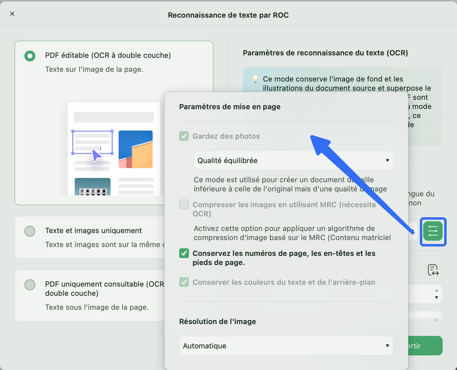 Définir les paramètres de mise en page pour l'OCR