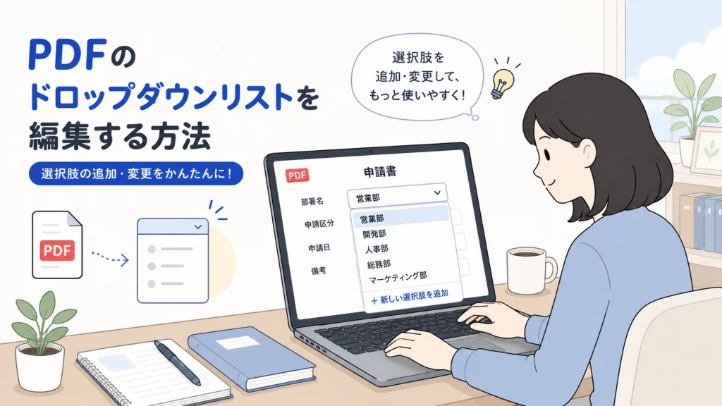 PDFフォームのドロップダウンリストを編集しているイメージ