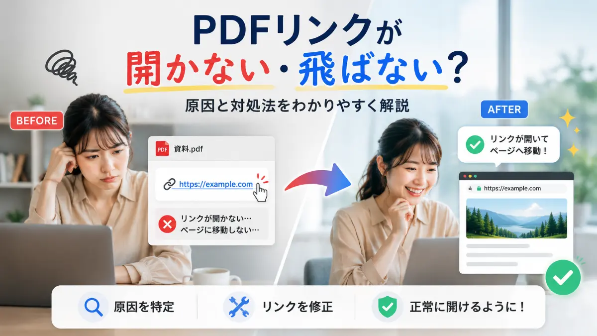 PDFリンクが開かない問題を解決するシーンを表現したHeroバナー