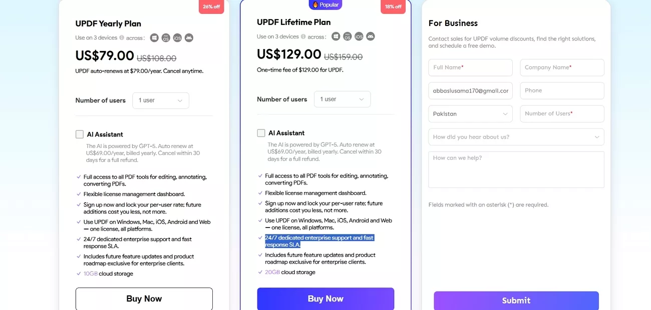 updf perpetual license enterprise plan
