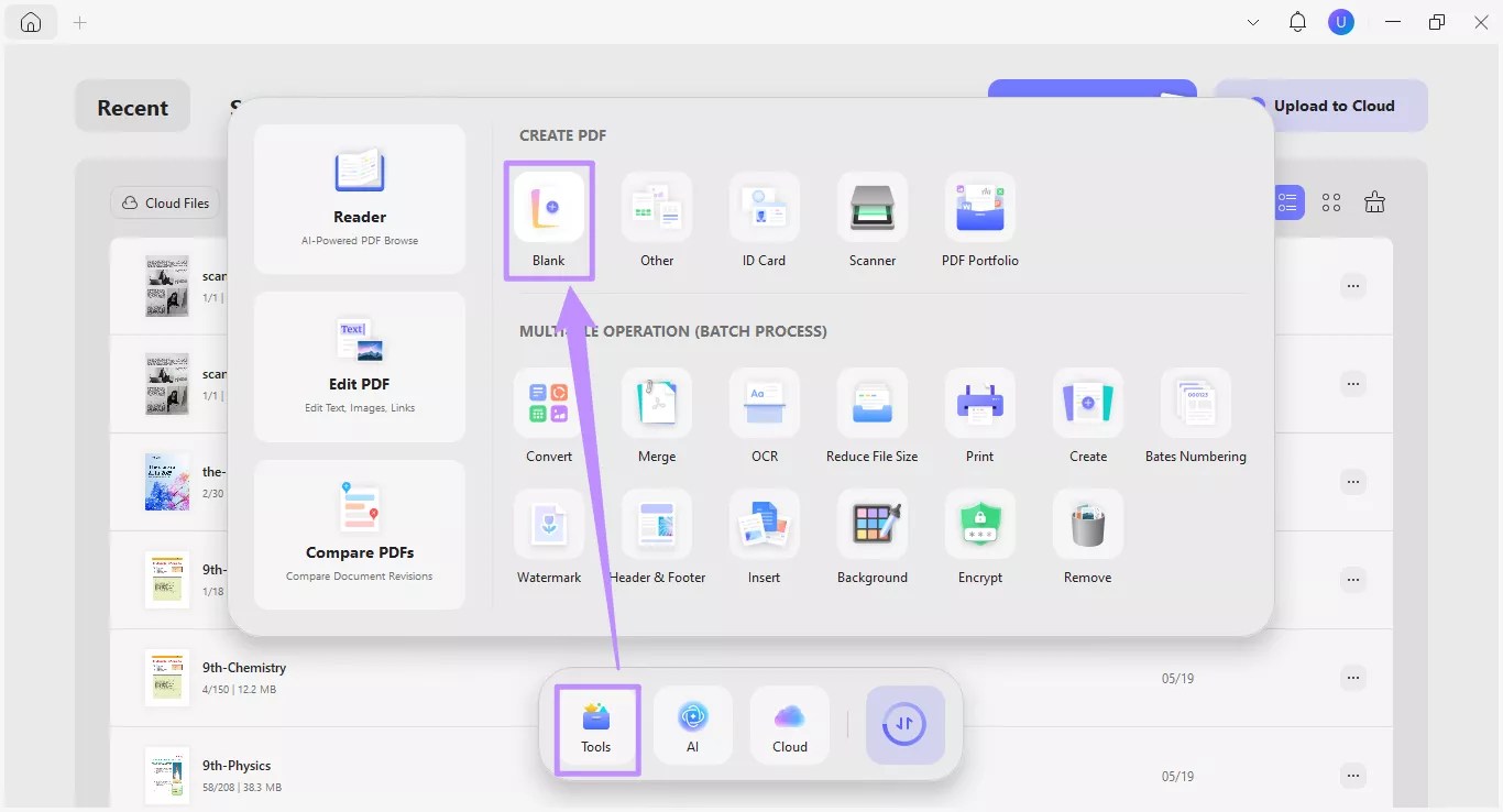 select blank under tools