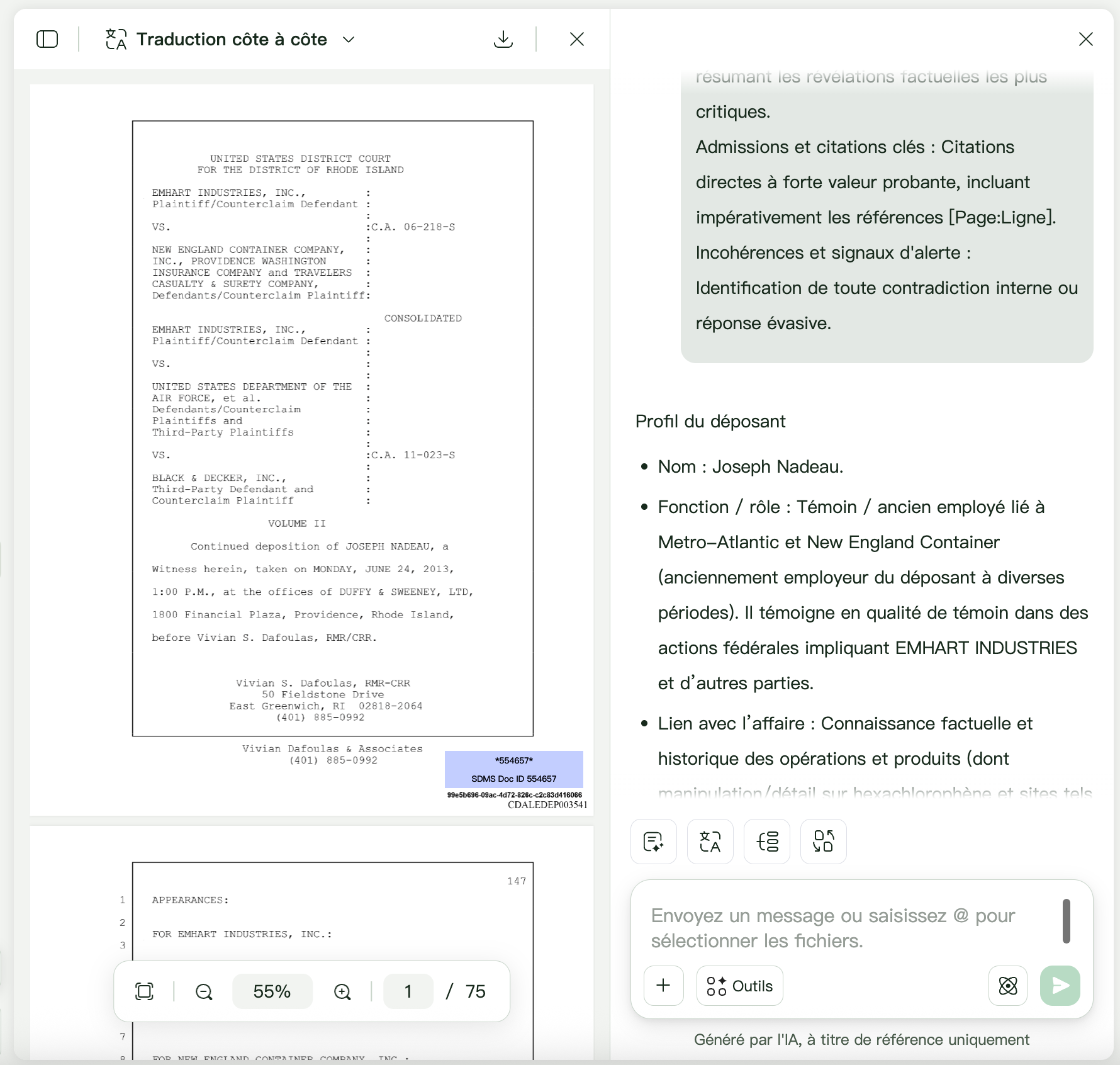 résumé de déposition IA