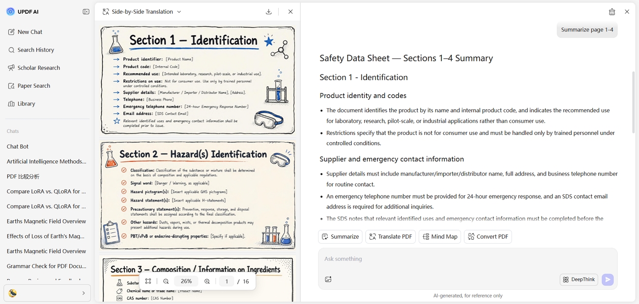 summarize sds documents updf ai online