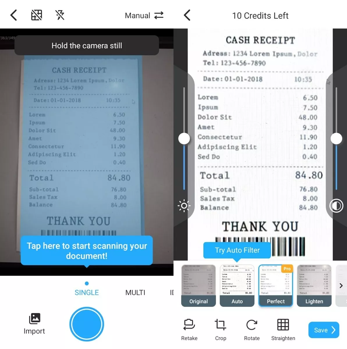 scan paper documents receipt tapscanner