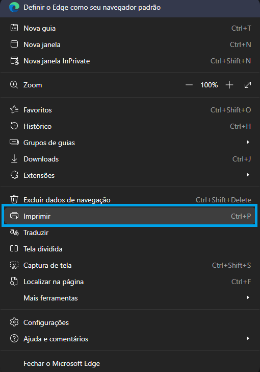Selecione a opção de impressão no seu navegador.
