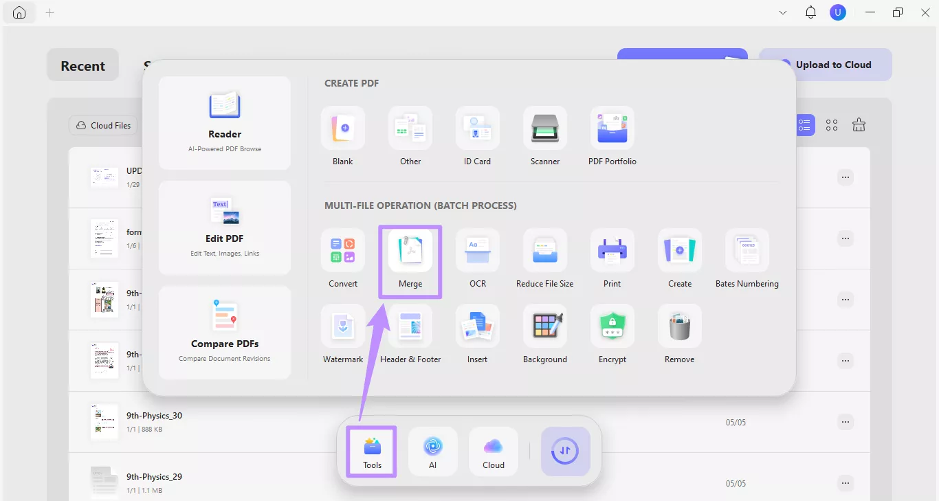 select merge under tools