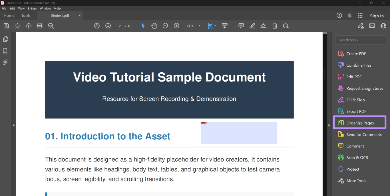 select organize pages