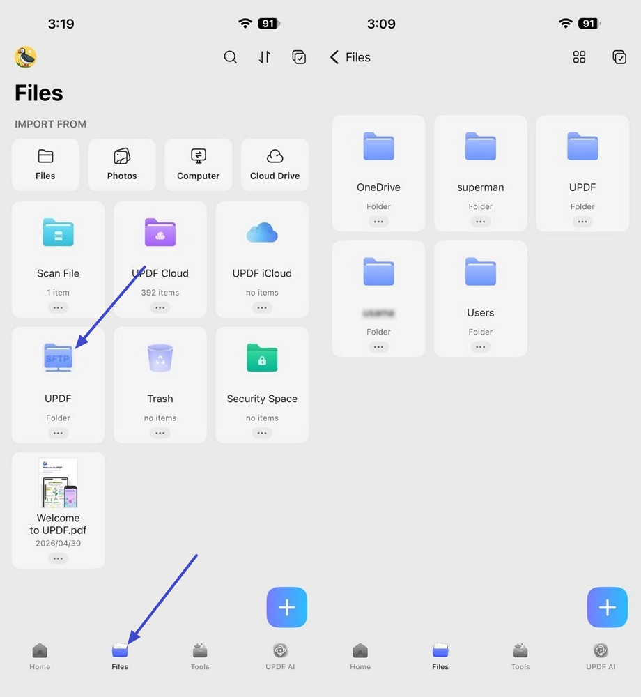 access sftp server updf app