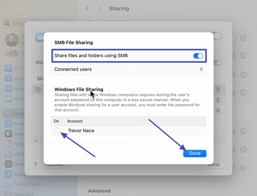 use password enable folder sharing