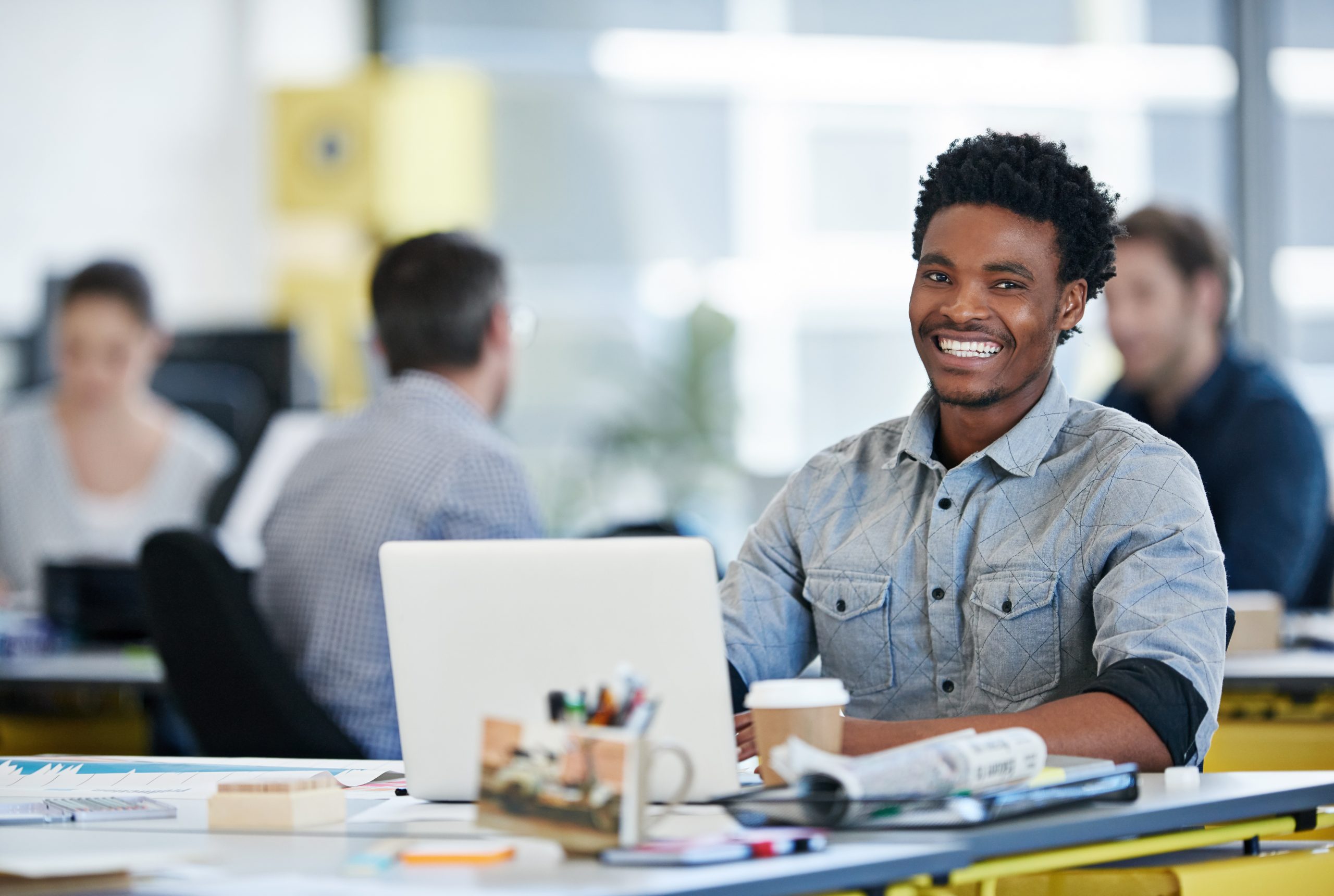 smiling man working