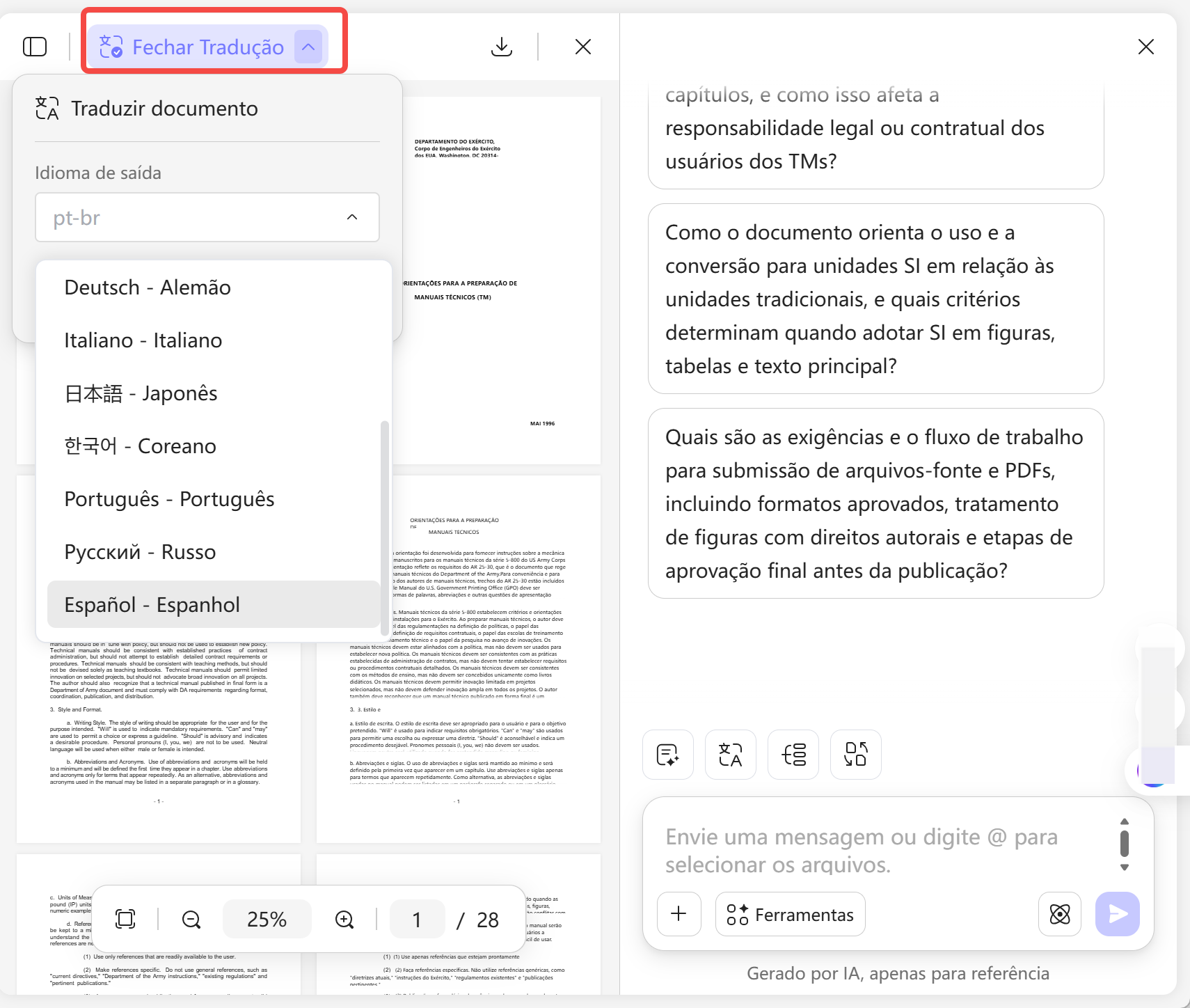 traduzir manuais técnicos com updf ai