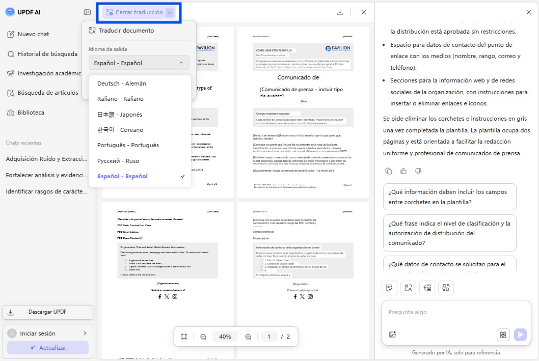 traducir manuales técnicos con UPDF AI