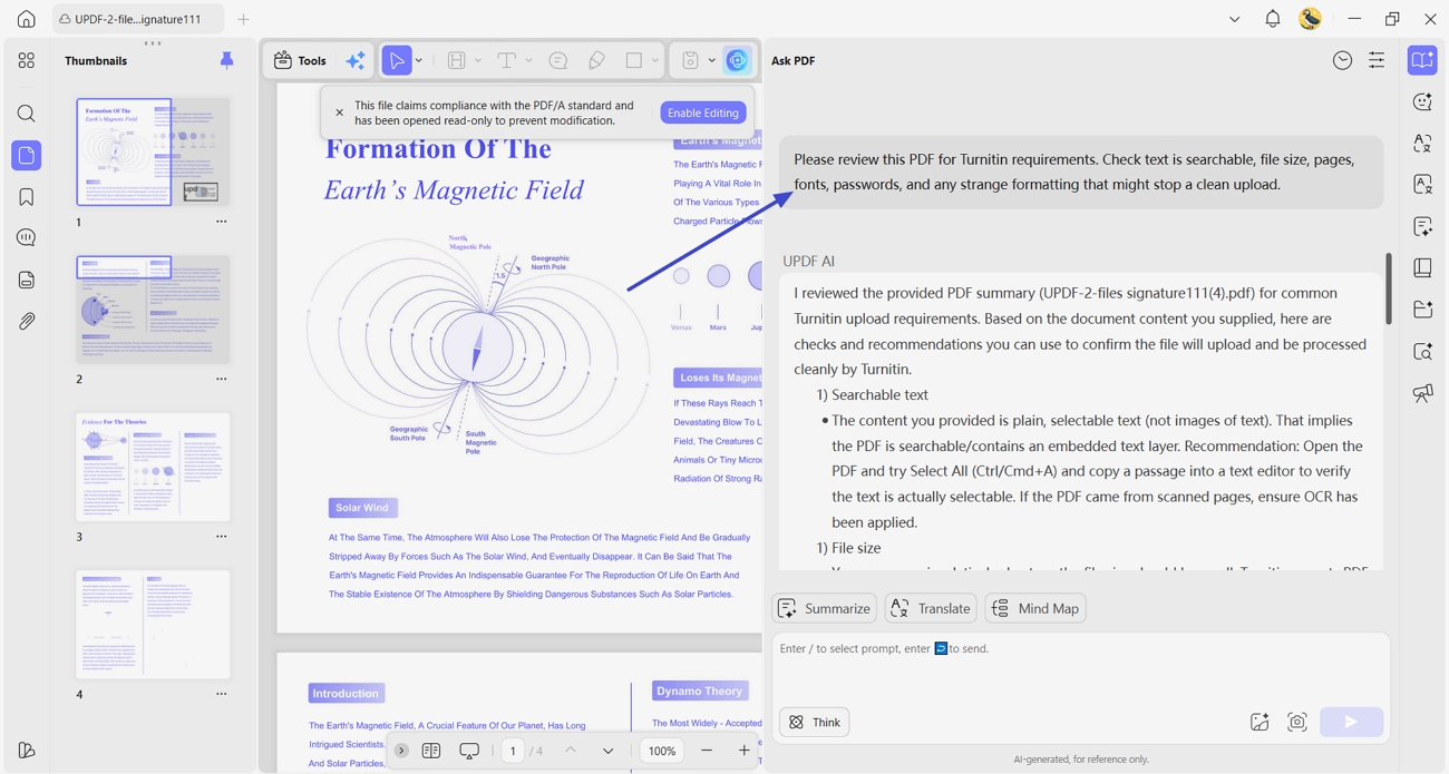 use updf ai check turnitin requirements