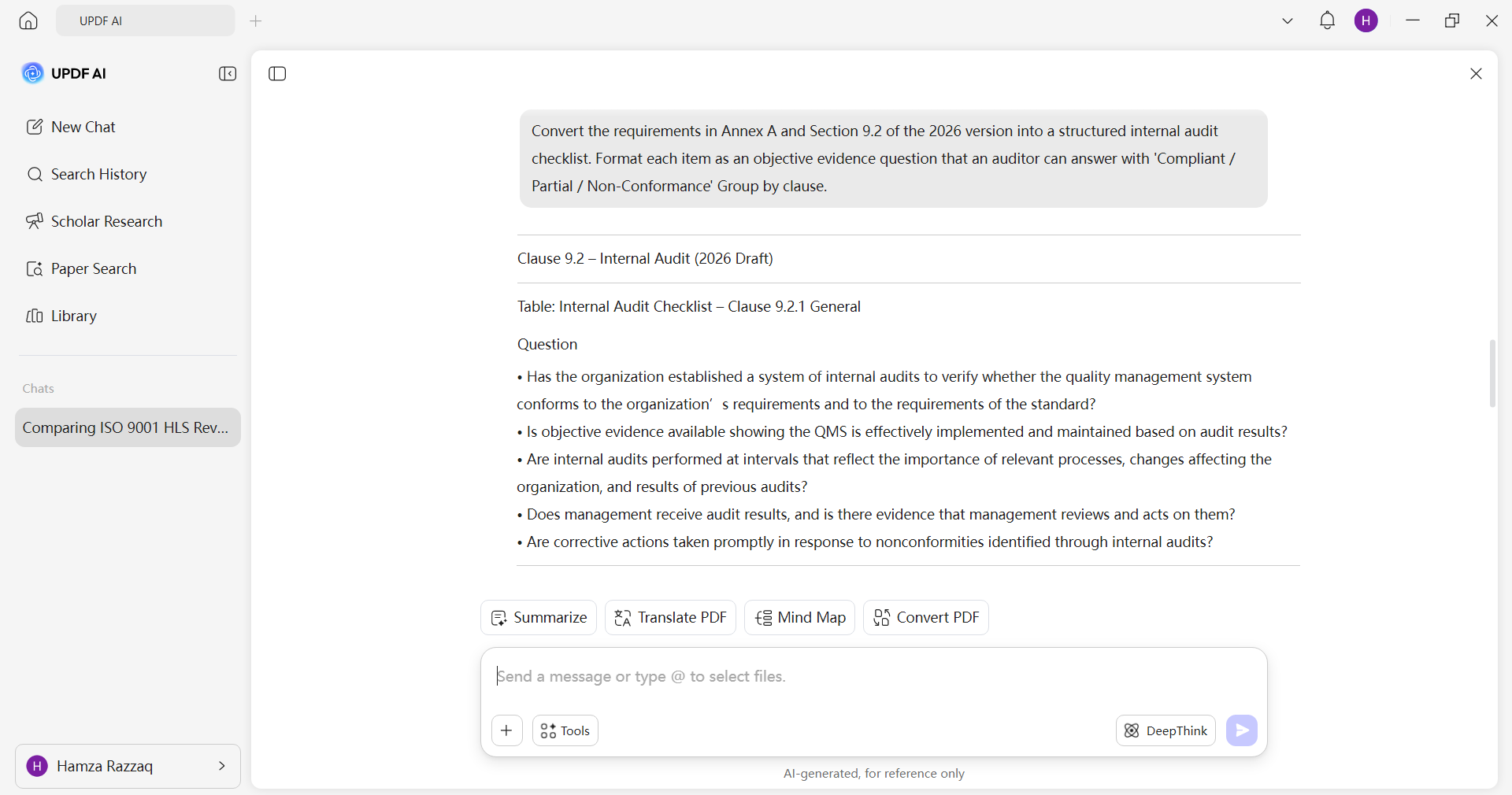 checklists generated by UPDF AI