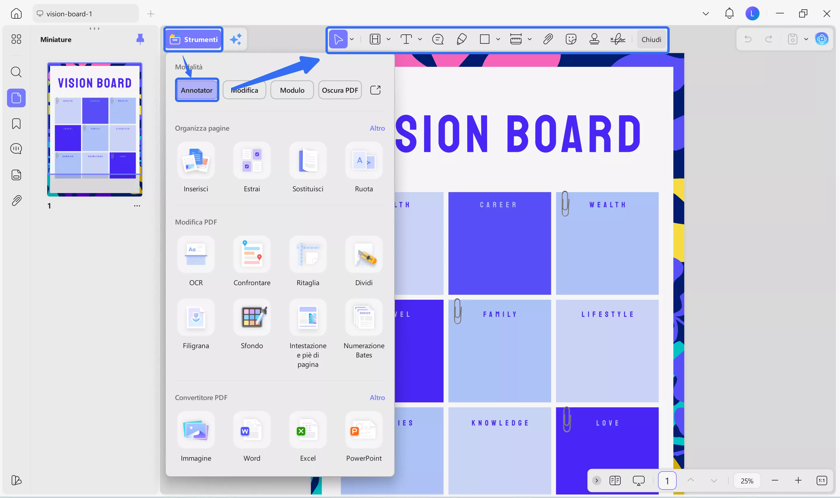 vision board template annotate