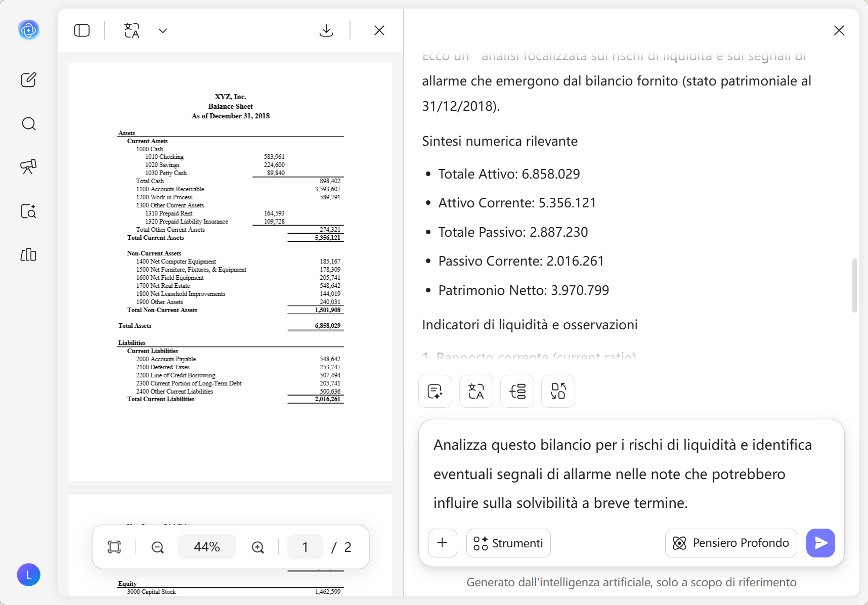 Analizza lo stato patrimoniale