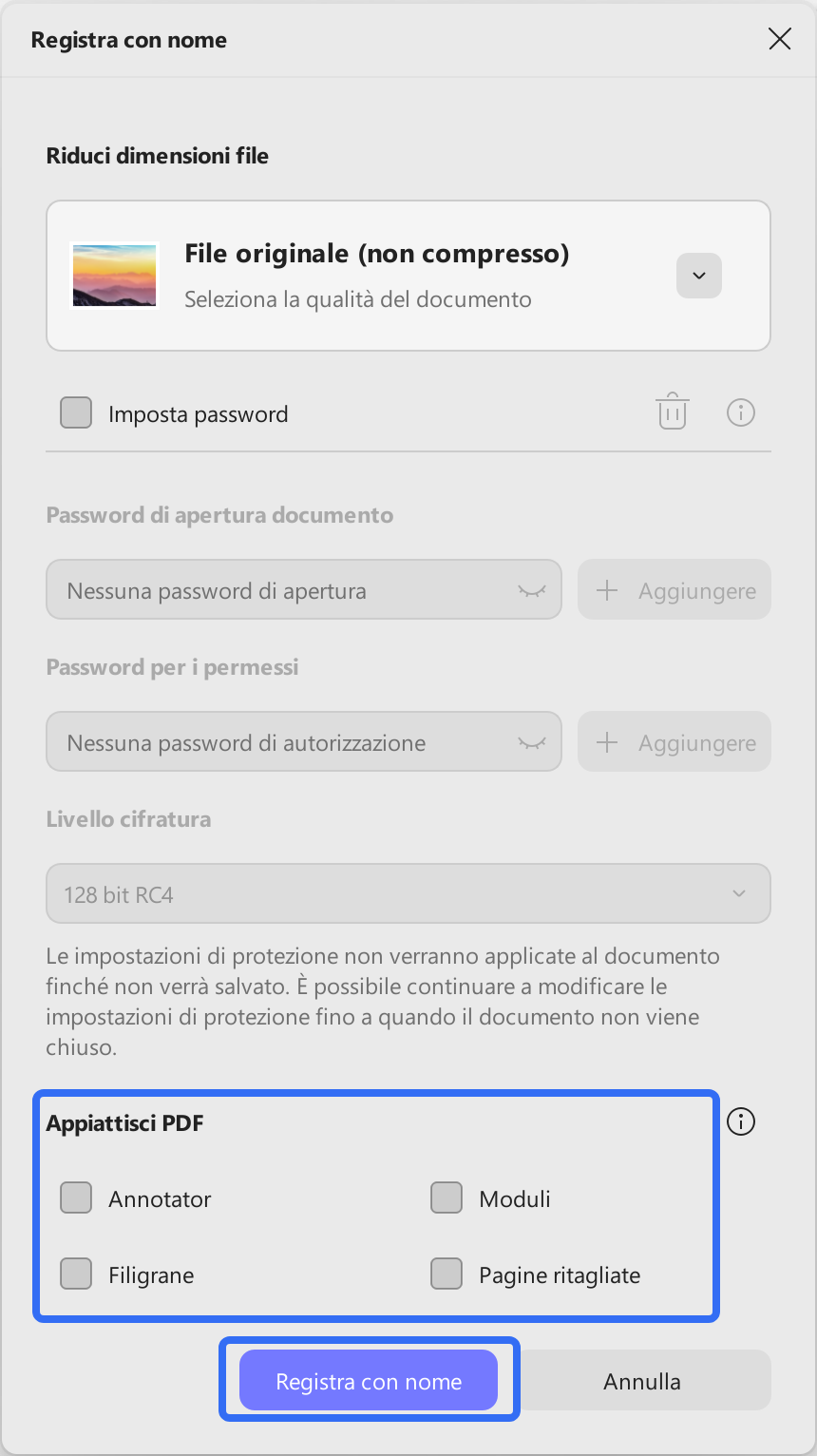 flatten pdf choices hit save as