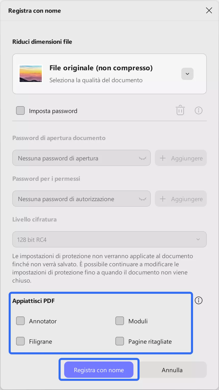 flatten pdf choices hit save as