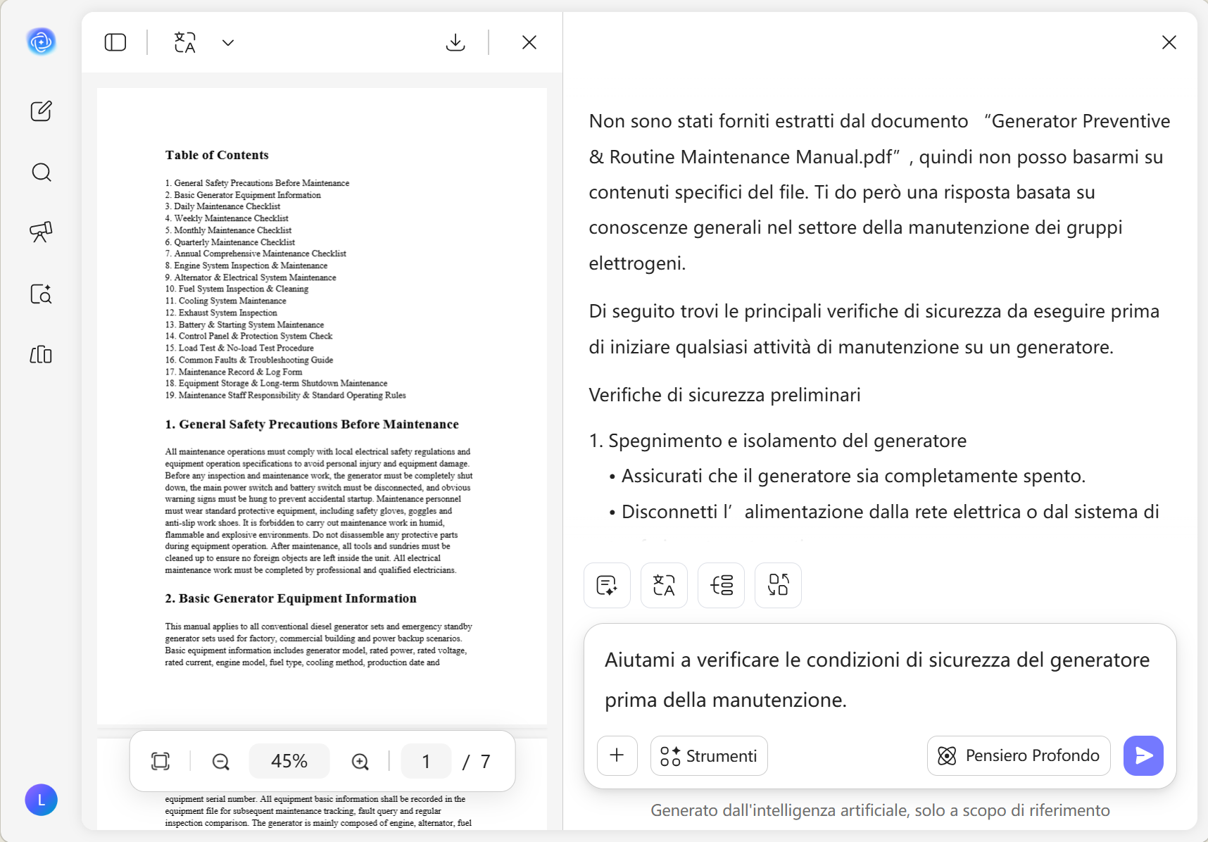 Generatore di liste di controllo per la manutenzione