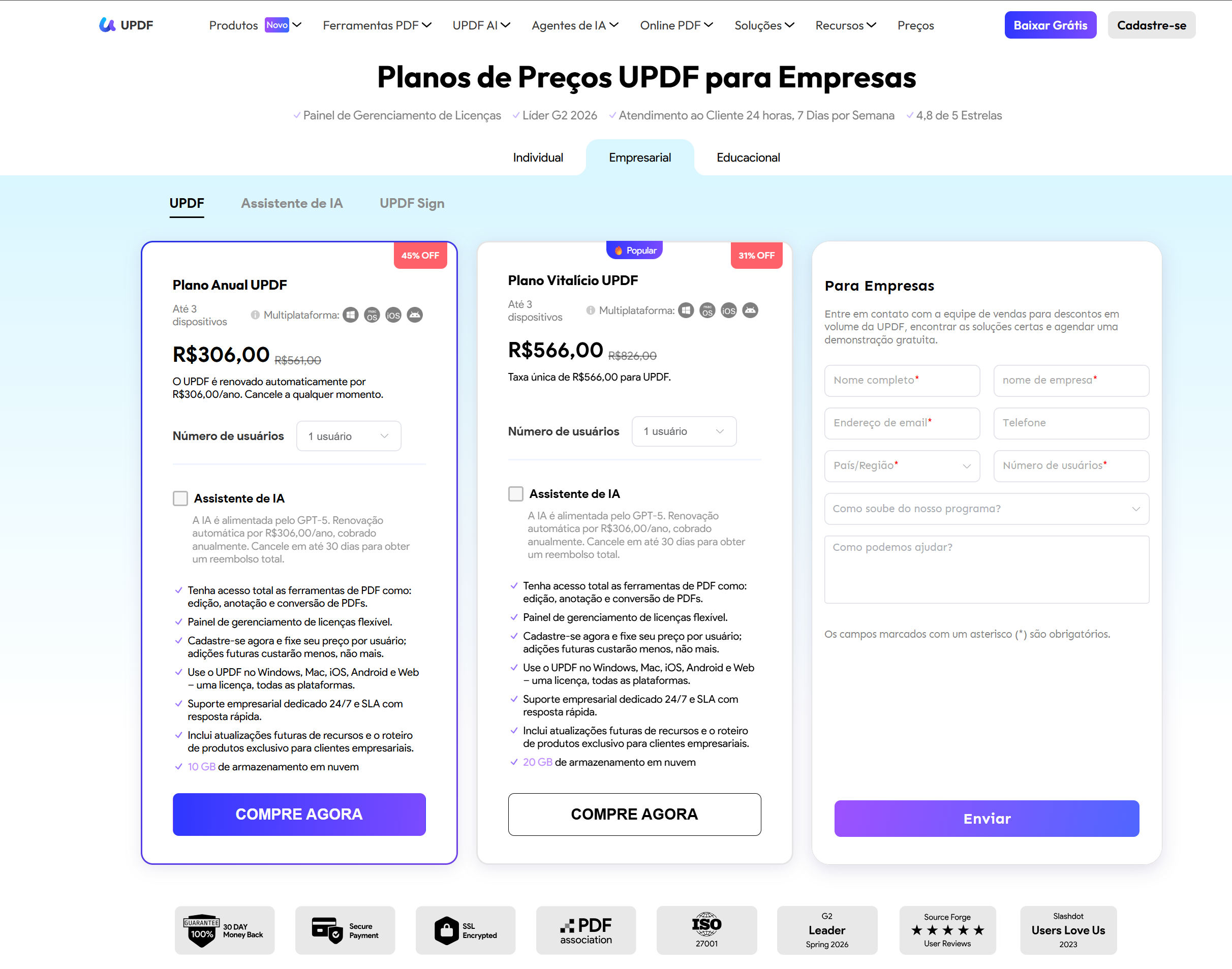 Licença perpétua anual do updf enterprise