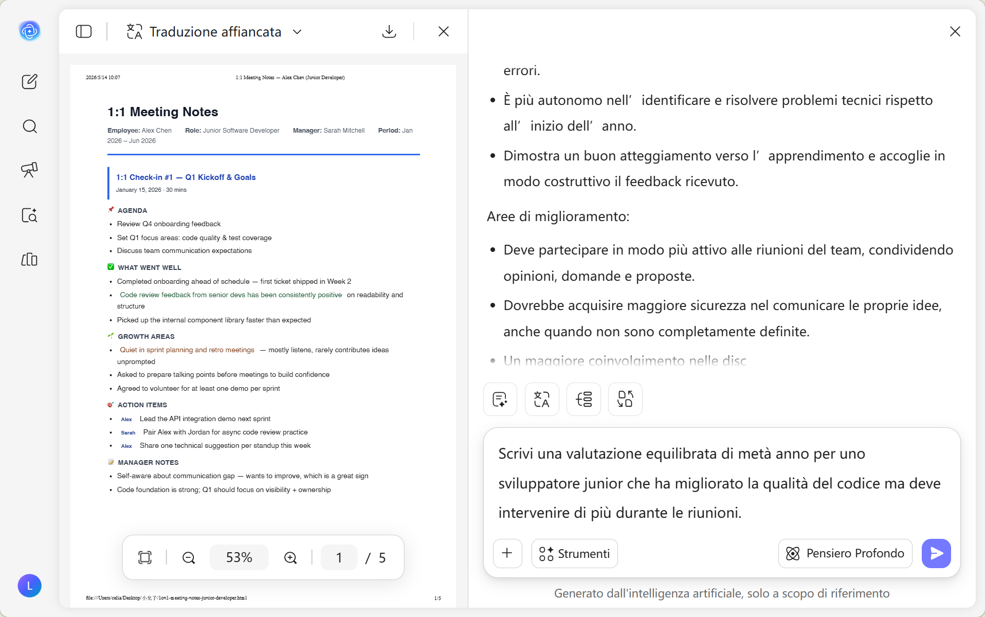 usare updf ai per scrivere valutazioni delle prestazioni