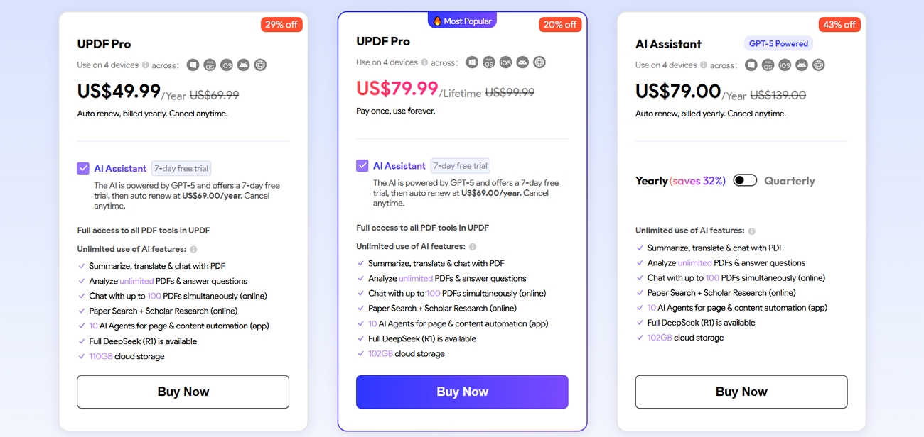 yearly perpetual updf pricing plans