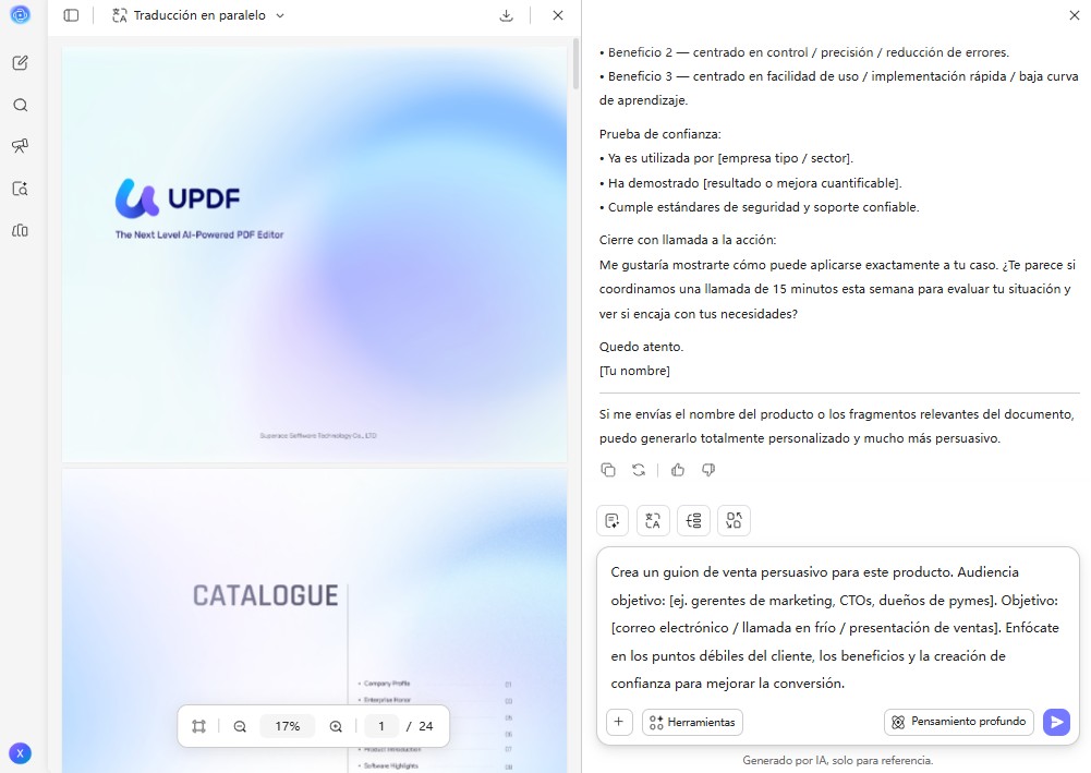 Usar el generador de guiones de venta de UPDF AI