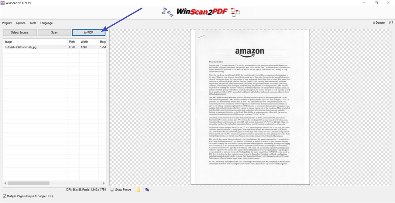 convert winscan2pdf scanned paper pdf file