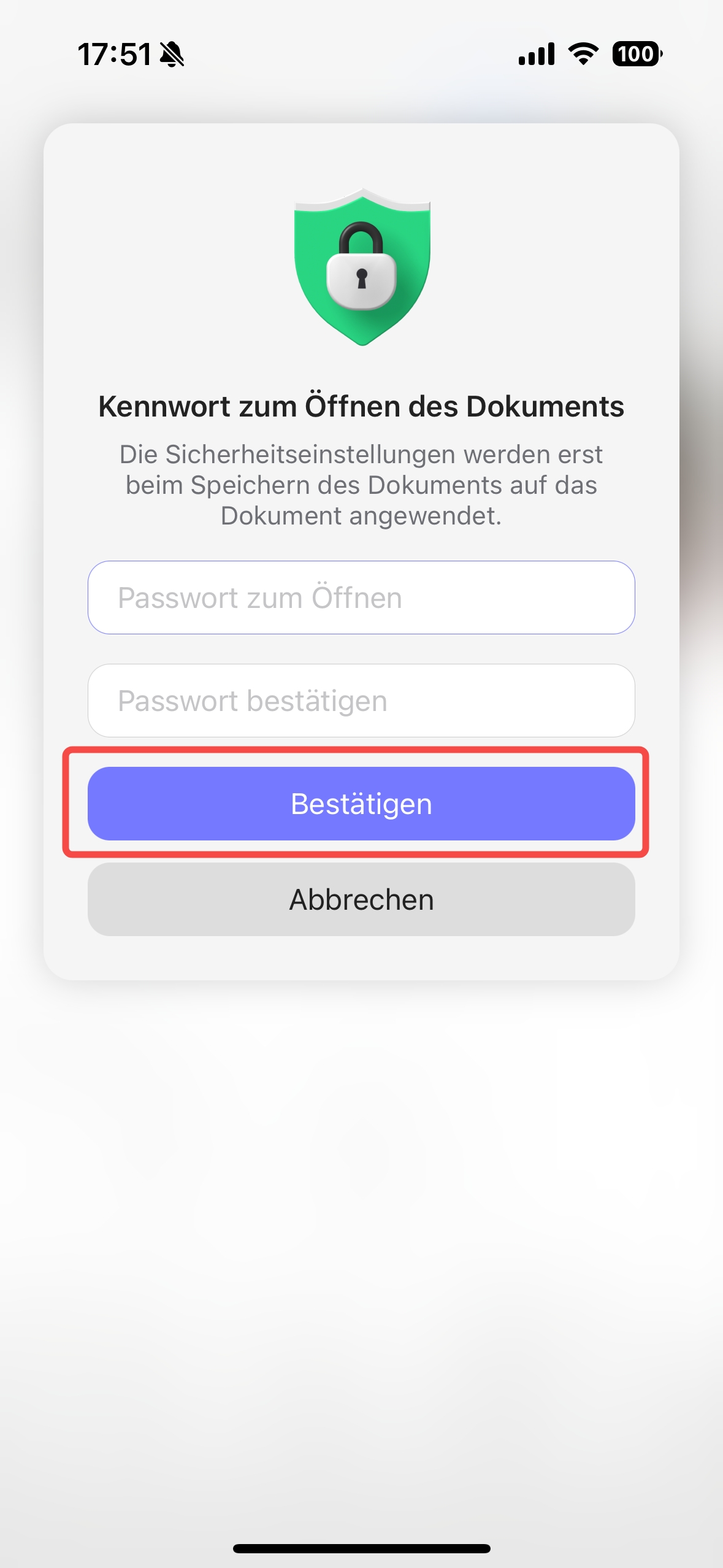 PDF schützen mit Passwort in UPDF auf iPhone