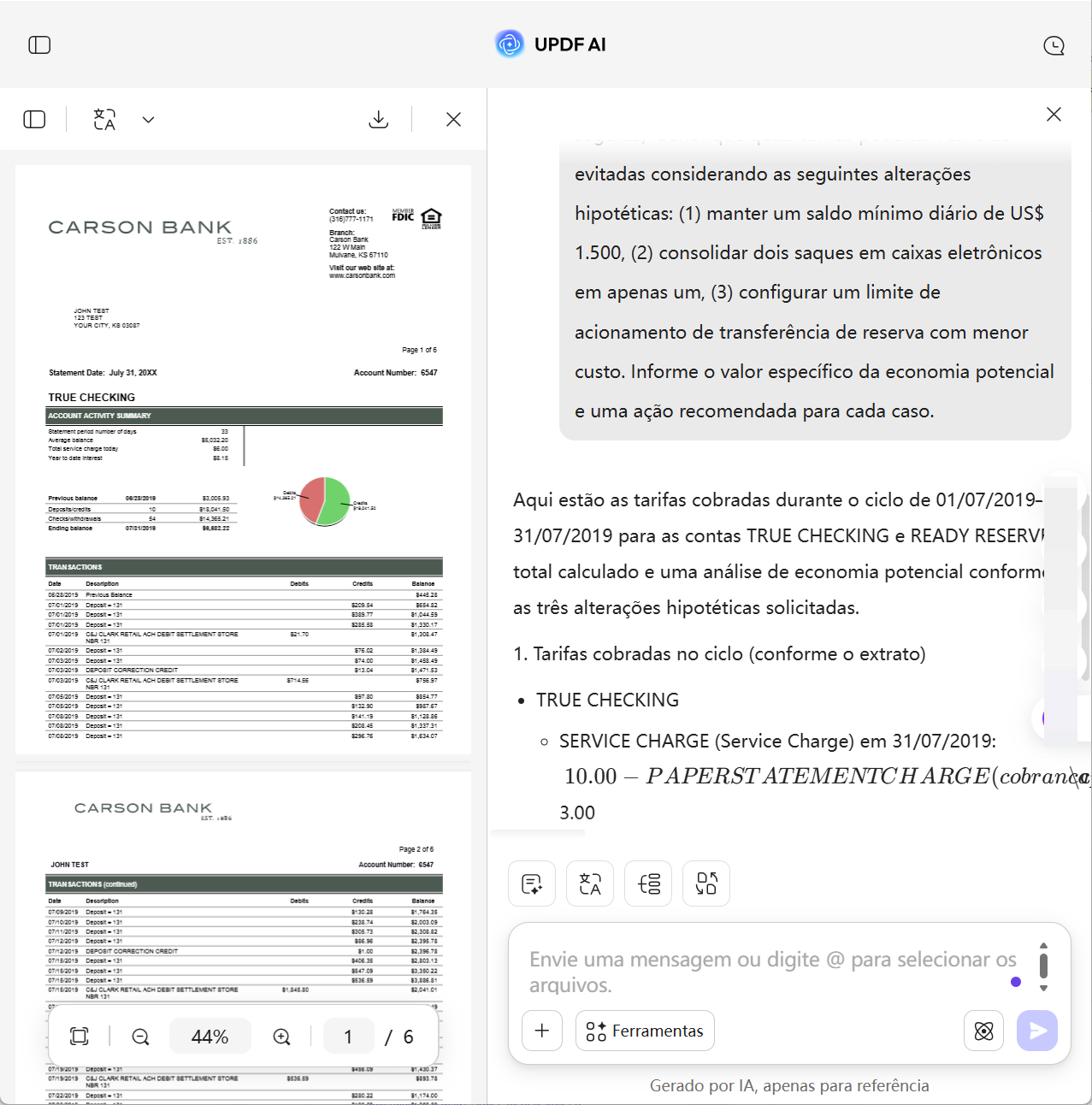 analisador de extratos bancários