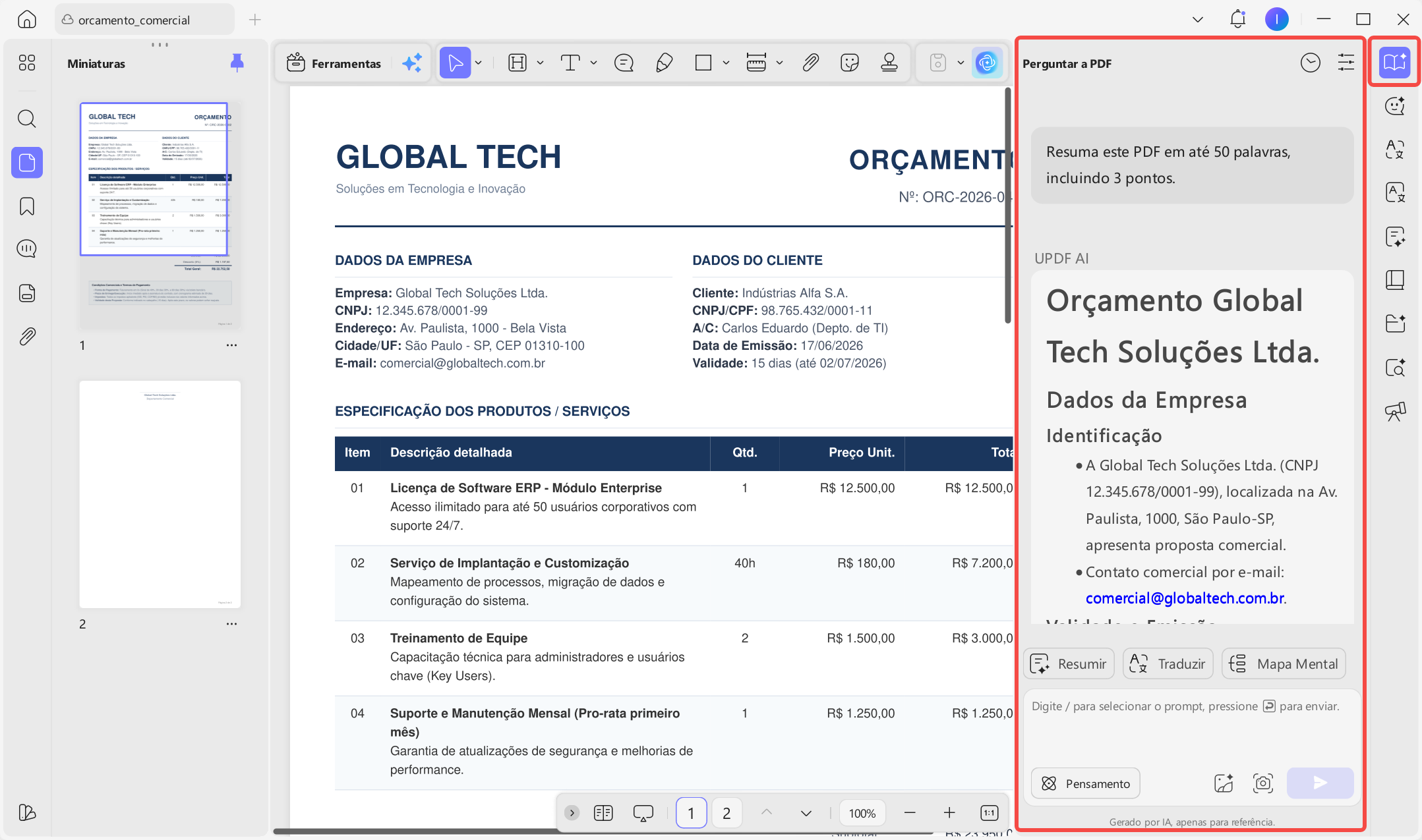chat com pdf no updf