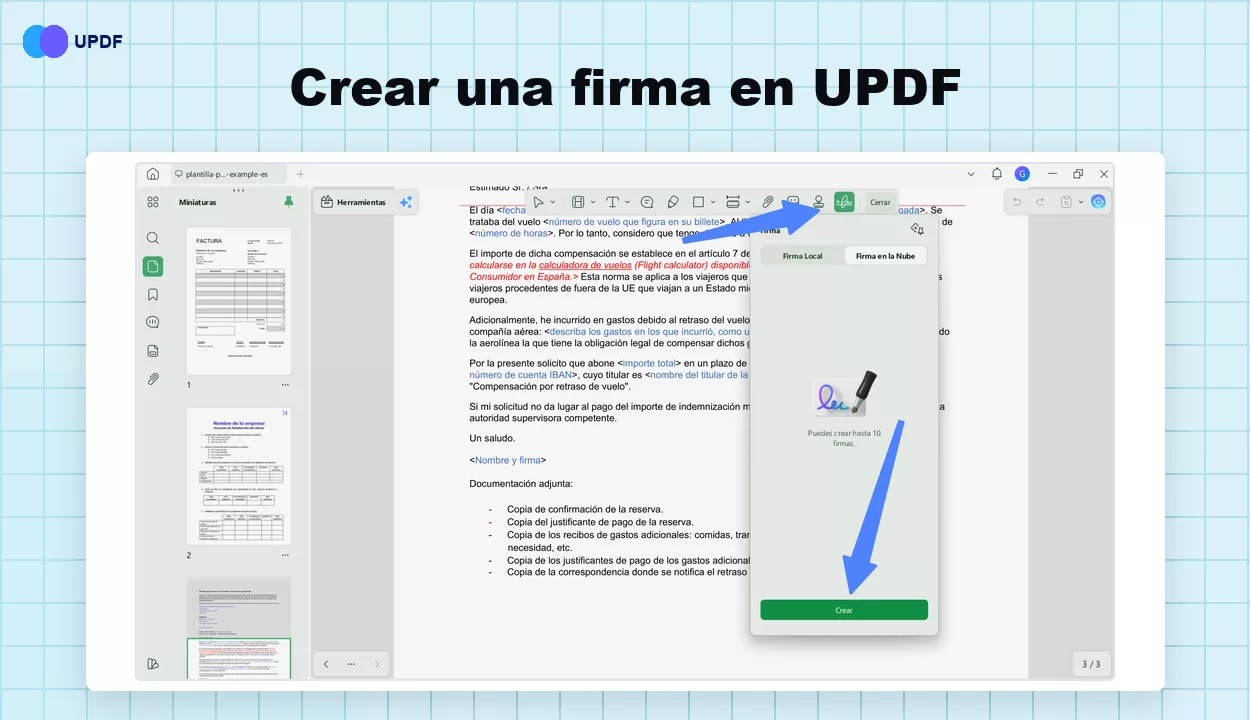 Crear una firma en UPDF